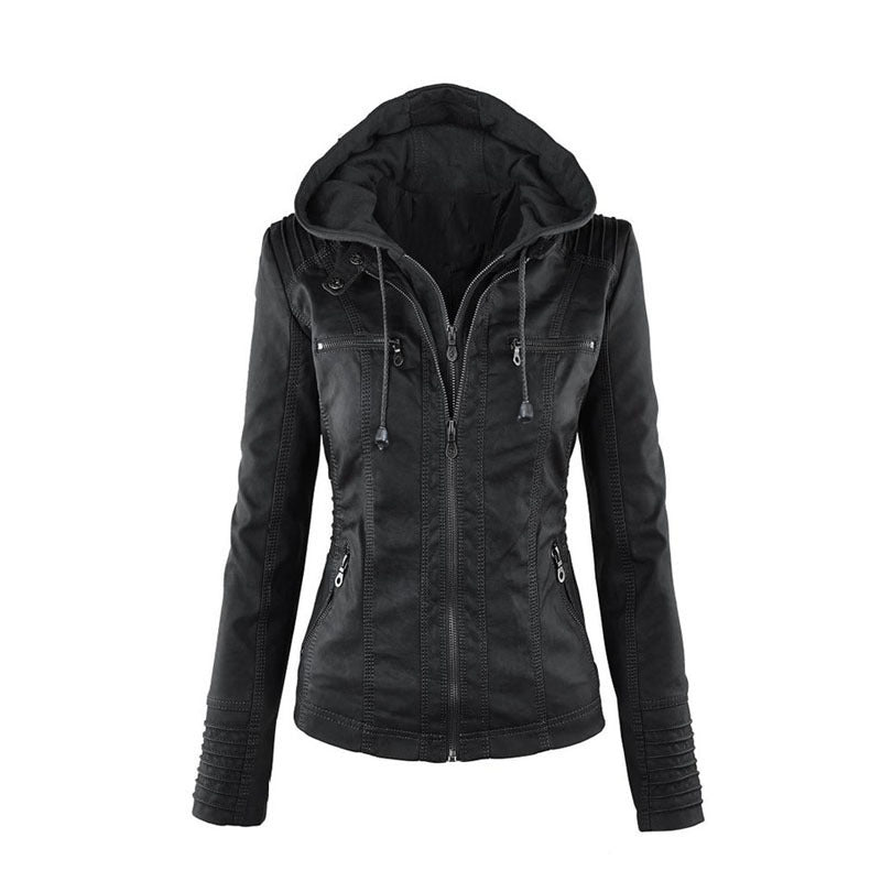 Women's Short Leather Pu Leather Jacket - Product upscale 