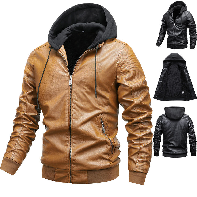 Winter Stand-collar PU Jacket Leather Jacket Men - Product upscale 
