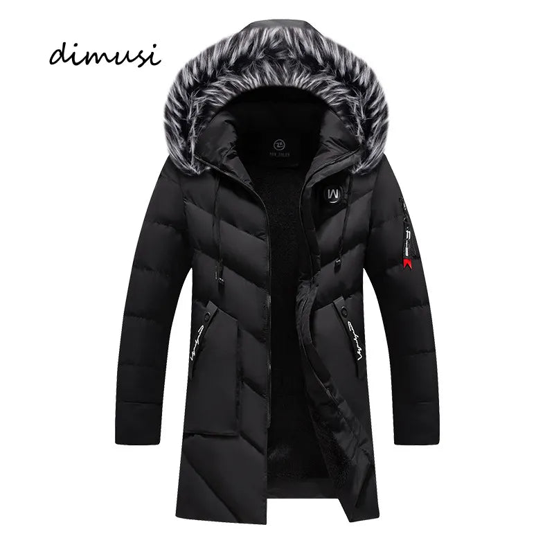 Men's Long Jacket Fashion Fur Collar Thermal Parkas Classic Coats Casual Warm Windbreaker Padded Men Clothing - Product upscale 